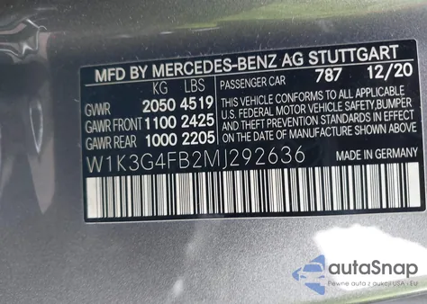 2021 Mercedes-Benz A 220 4Matic из США, поврежденный, VIN W1K3G4FB2MJ292636